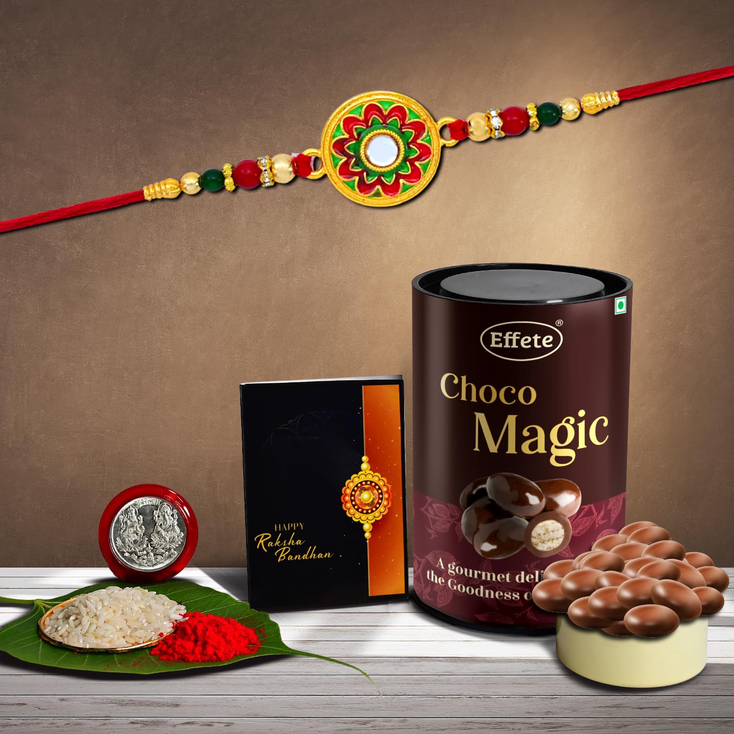 Rakhi Rakhi For Brother Set Of 1 With Silver Color Pooja Coin (K1_513_em)